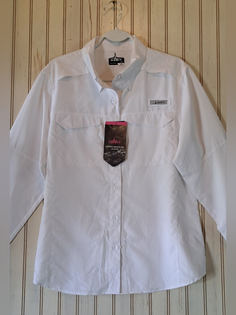 Habit White Solar-Factor UPF 40+ Fishing Shirt Long Sleeves "Westerlake" LRG